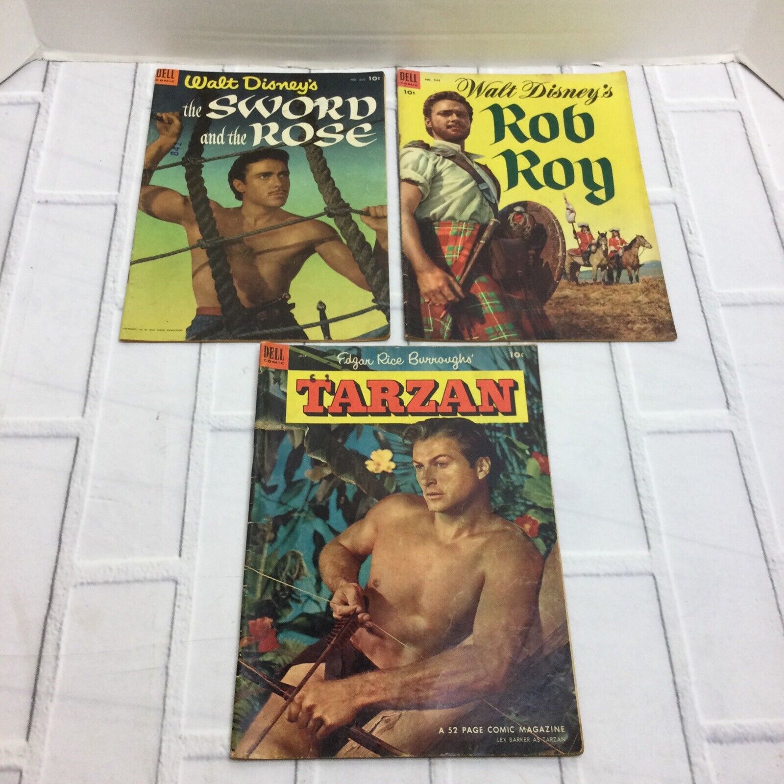 Lot of 3 Vintage Comics Tarzan Sword and the Rose Rob Roy DELL Walt Disney 1953