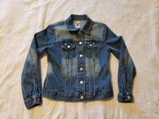 GAP Girls Blue Jean Stretch Denim Trucker Jacket Distressed Size Xsmall Buttonup