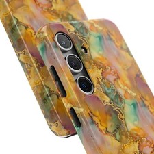 Abstract Golden Marble Phone Case - Tough, Glossy, Shockproof, Wireless Charging