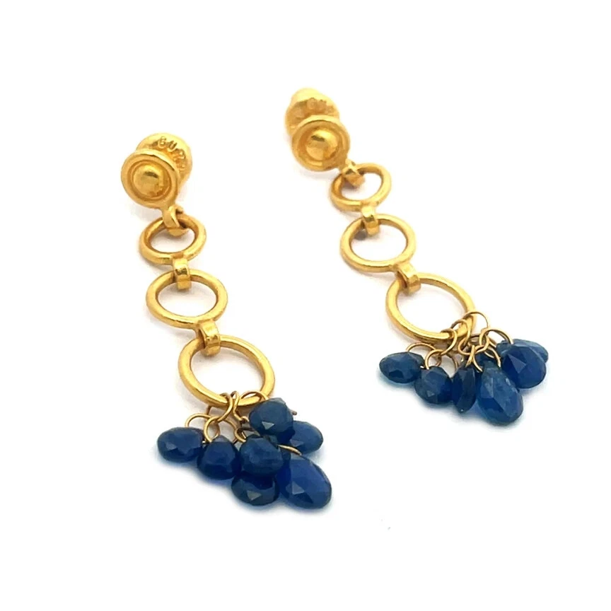 Pendientes Gurhan Zafiro Oro 24k 3 Círculos Largo Cuelga Estilo Cuentas Foto 3 de 4