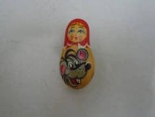 Hand Painted Girl Nesting Doll Brooch Pin Mouse 