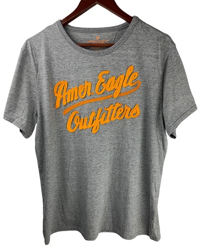 AMERICAN EAGLE Men Adult Sz. XL Gray/Gold Short Sleeve Sewn Crew Neck T Shirt