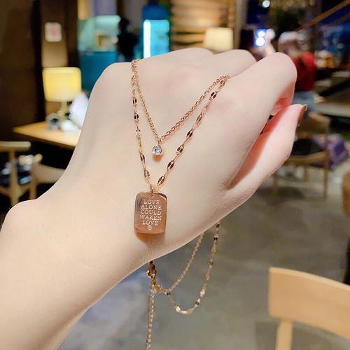 14K Rose Gold Plated Double Row Pendant Necklace for Women,Fashion Jewelry Gifts