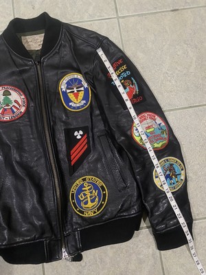 AVIREX LEATHER BOMBER JACKET USA NAVY PILOT PATCH COAT LEBANON