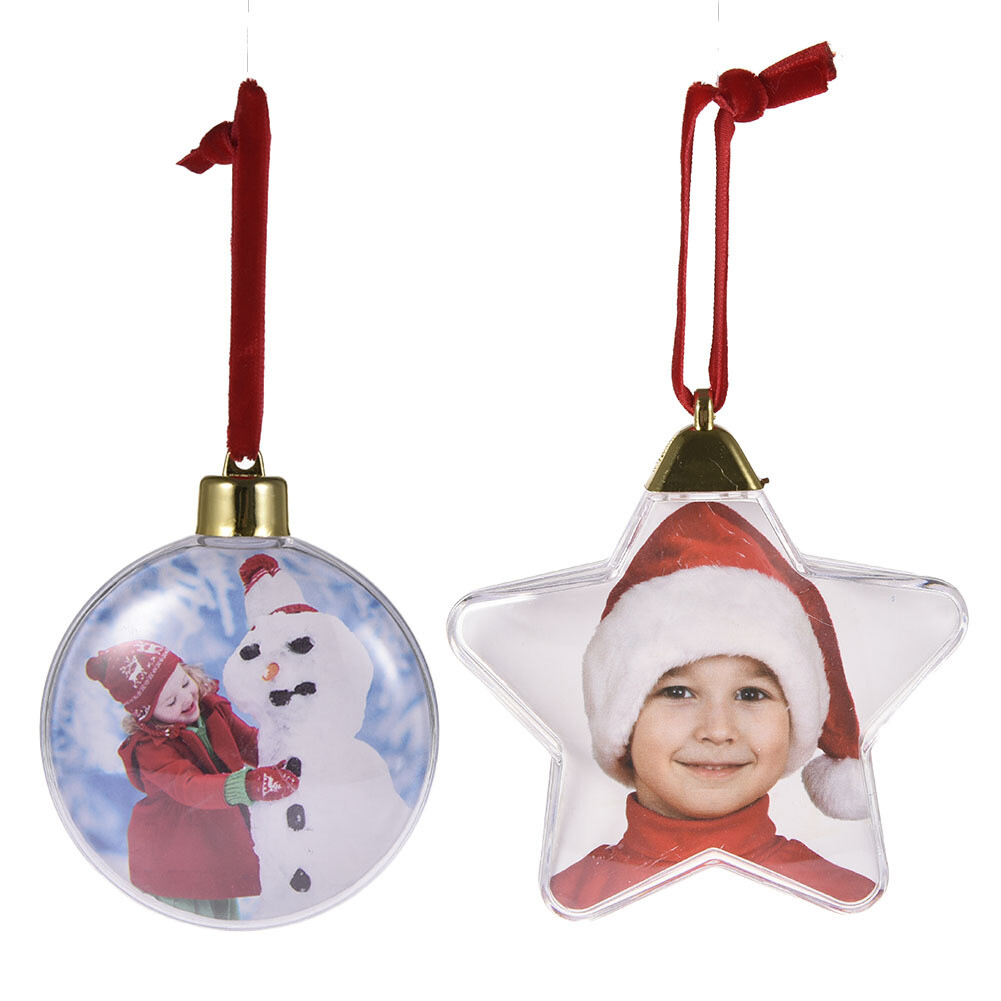 1-5xChristmas Ball Photo Ball Ornaments With Red Lanyard Photo Ornament Hangable