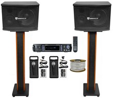  2 Rockville KPS65 400w Karaoke/Pro Speakers Bluetooth Amp 36" Stands 2 Mics