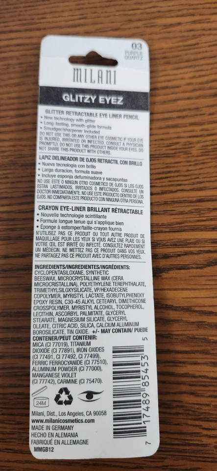 2 PCS NIP MILANI RETRACTABLE GLITTER EYELINER PENCIL #03 PURPLE QUARTZ .01oz EA - Image 2 of 3