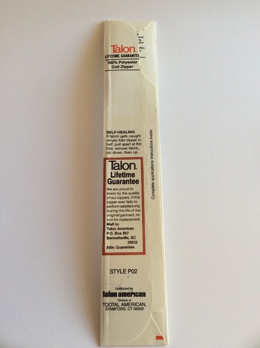 Vtg Nip Talon Metal Zipper + Easy Instructions Mercury 100% Polyester 7" - Picture 4 of 7