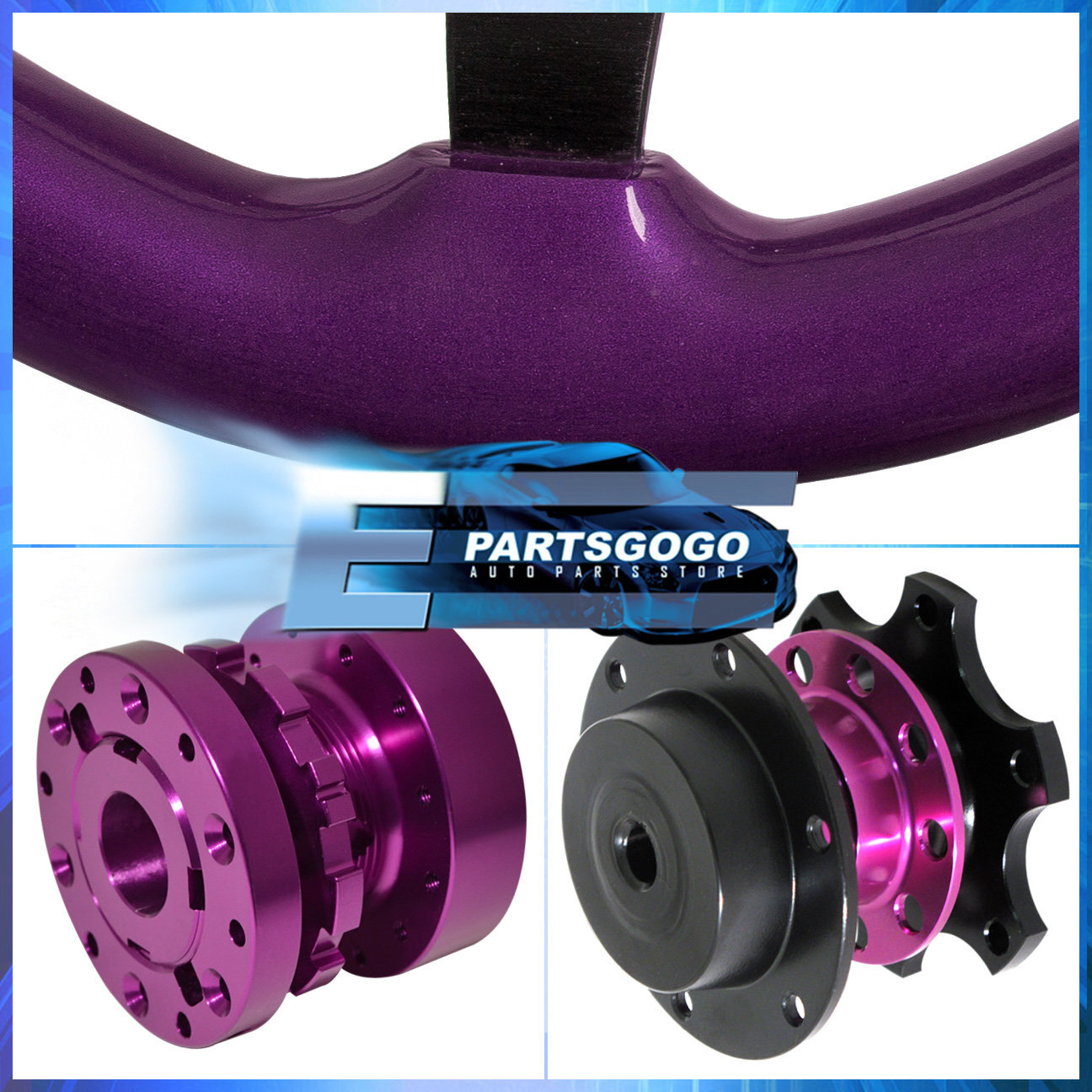 Purple Wood Deep Dish Steering Wheel + Quick Release Extender For 96-15 Civic