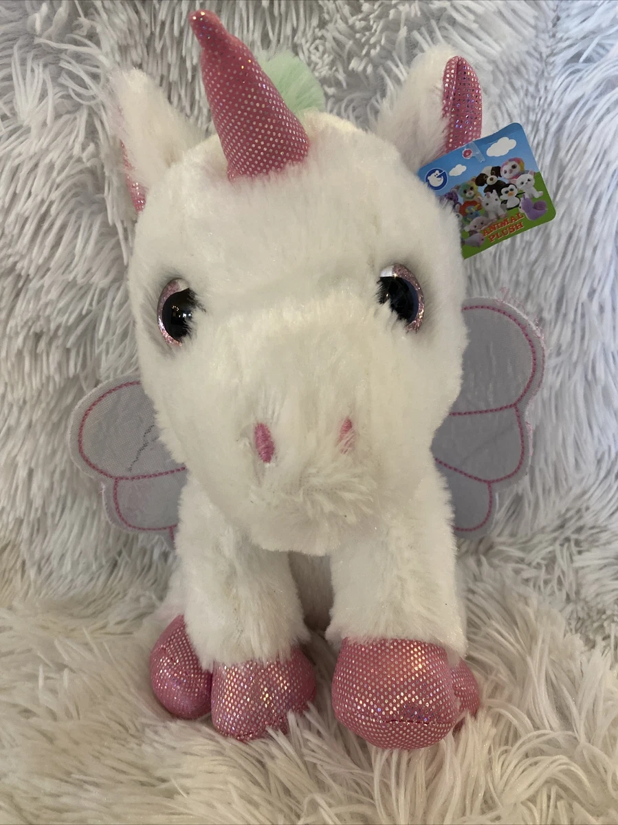 Goffa International White Pink Sparkle Unicorn w Wings Plush Stuffed Animal Soft