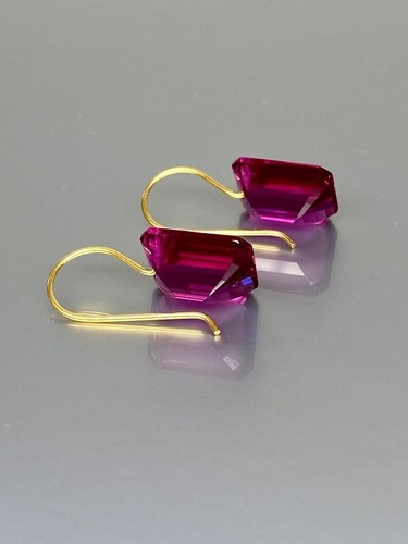 14K Gold Hot Pink Topas Ohrringe, Magenta Edelstein Ohrringe, Rubellit Rosa Artikel - Bild 3 von 7