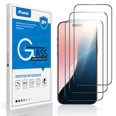 3 Pack Tempered Glass Screen Protector for iPhone 16/Plus/Pro Max, Full Coverage