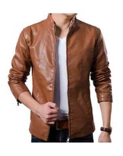 Men's Leather Jacket Authentic Tan  Lambskin Custom Made Cafe Racer Jacket
