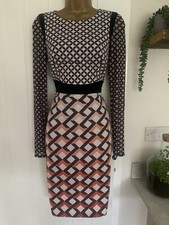 Karen Millen Mixed Geo Print Signature Evening Occasion Dress UK 10