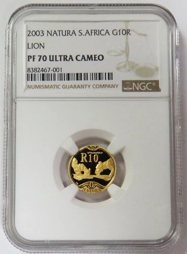 2003 GOLD SOUTH AFRICA 10 RAND LION NATURA 1/10 oz NGC PROOF 70 ULTRA CAMEO