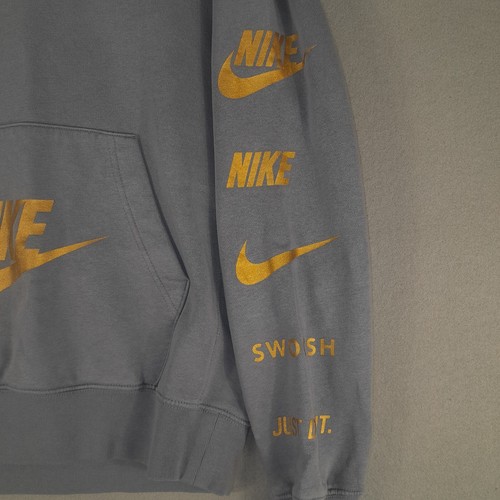 Nike Felpa Con Cappuccio Grigio Taglia S Pile Logo Oro Uomo - Foto 4 di 10