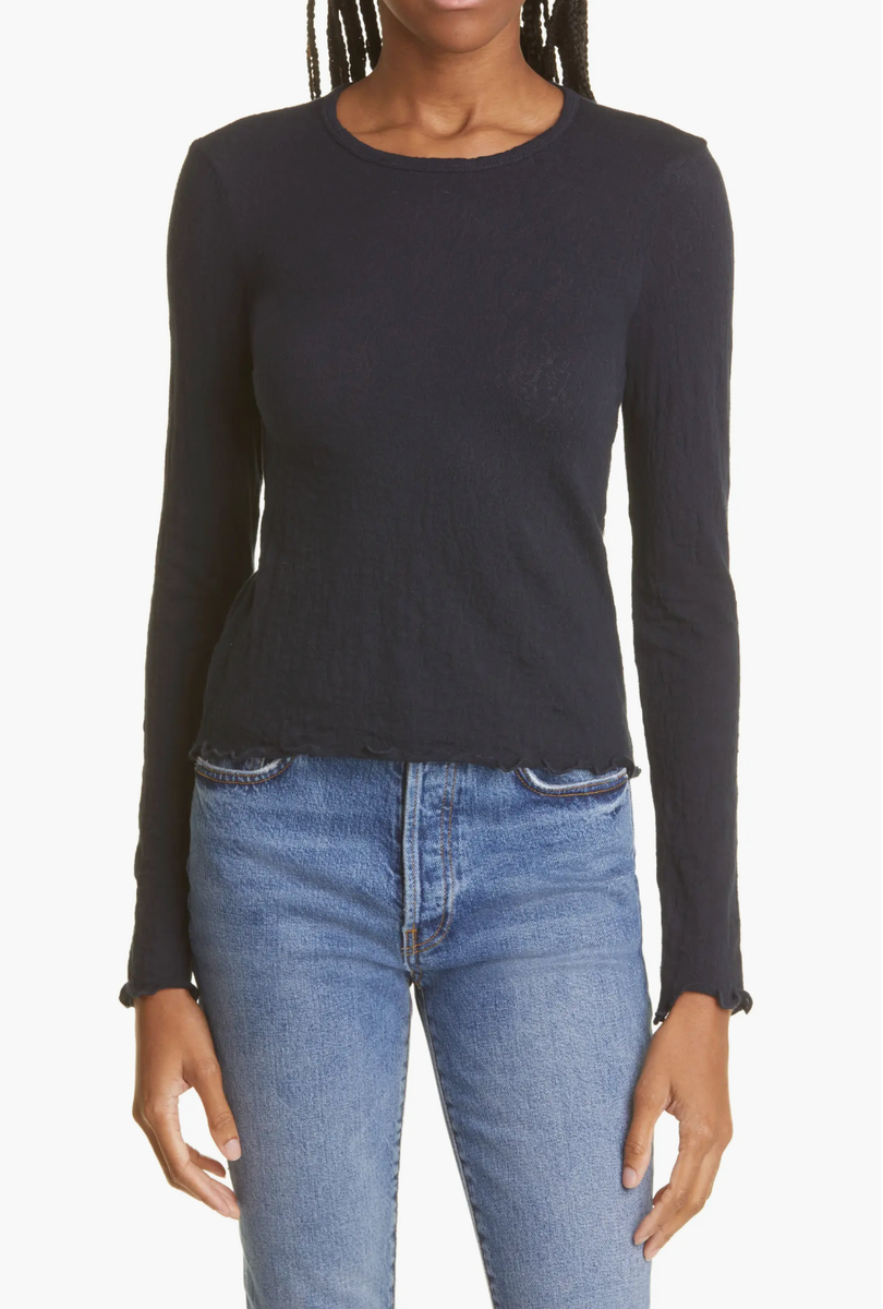 Rag & Bone L73947 Gemma Jacquard Lettuce Edge Long Sleeve T Rag & Bone L73947 Gemma Jacquard Lettuce Edge Long Sleeve T