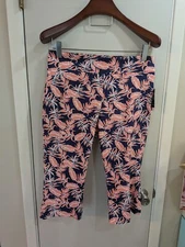 Counterparts Super Stretch Capris Coral Leaves/Navy Sz. 14Petites NWT