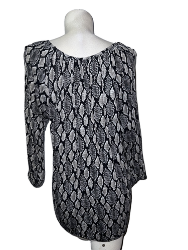 MICHAEL Michael Kors Top Womens Size XL Gray Blk Snake Python 3/4 Sleeve Blouse - Picture 5 of 6