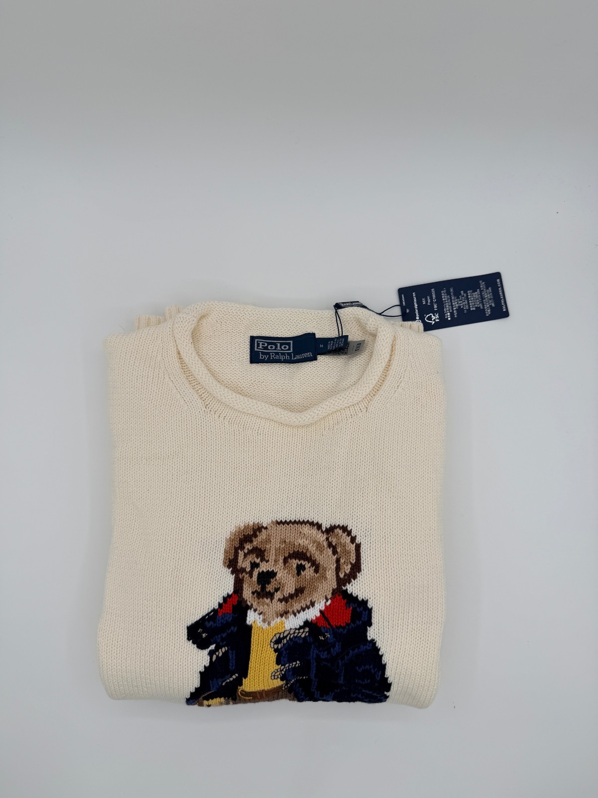 Polo Crewneck Sweater White Ralph Lauren Bear Motify Cotton Jumper Women M