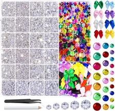 24000Pcs Silver Rhinestone Kit Flatback Gems for Crafts Nails DIY with Bows & To