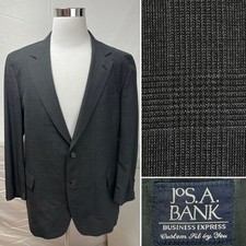 Jos. A. Bank Men's 46R Charcoal Gray Houndstooth Plaid Gordon Blazer Suit Jacket