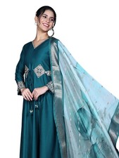 Women's Cotton Silk Embroidered Anarkali Kurta Palazzo with Dupatta Set
