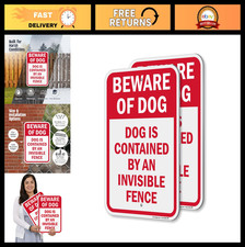 Invisible Fence Dog Contained Sign - 2 Pack, 18x12" Aluminum, Beware of Dog, Red