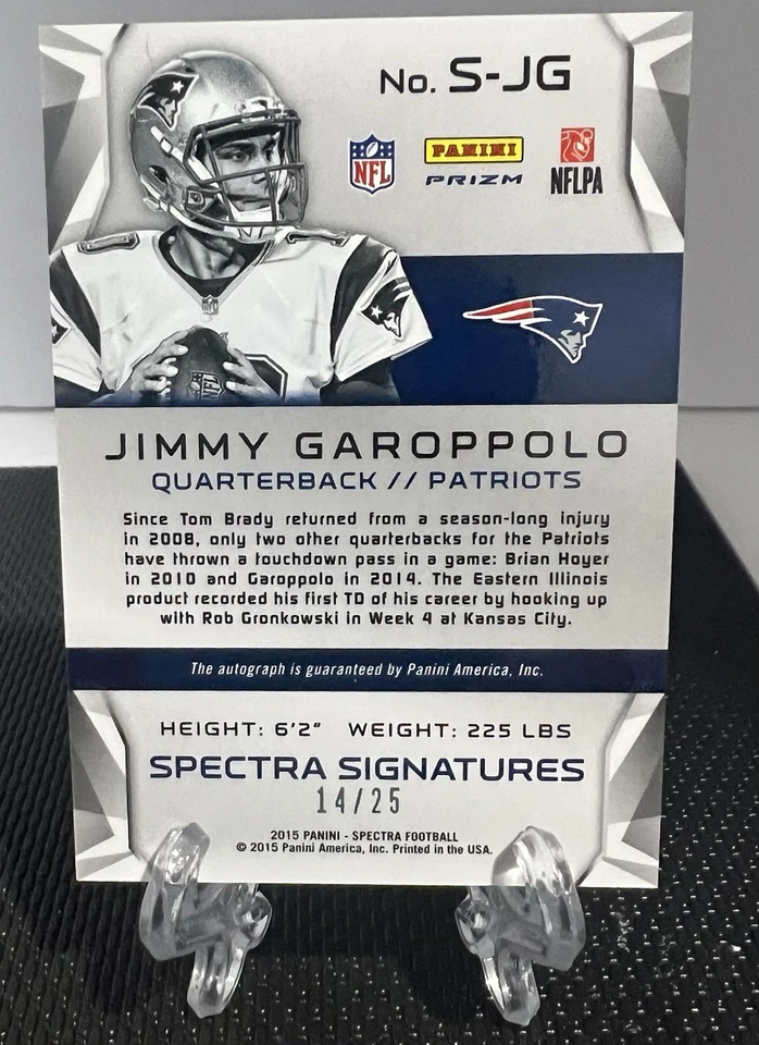 2015 Panini Spectra Jimmy Garoppolo Blue  Signature Mint 14/25 Patriots - Image 2 of 4