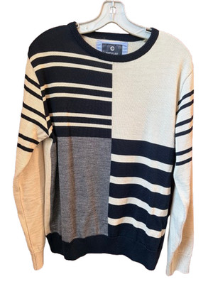 Impulso Merino Wool Sweater Mens Size M Made In Italy Navy Cream Colorblock Knit