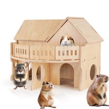 Wooden Hamster Cage Hut Habitat For Syrian Dwarf Gerbils 10.1x8.3x8.2 Inch