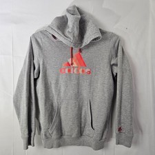 Adidas Hoodie Womens L Gray Graphic Print Logo Pullover Sweatshirt Activewear