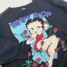 Vintage Betty Boop Sweatshirt Mens Large Black Crewneck Delta Made USA 90s