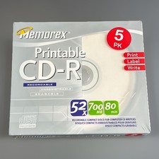 New Memorex Printable Recordable Blank CD-R, 5 Pack 52x 700MB 80 min CDs