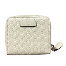 Gucci 449395 Micro GuchiShima Round Ivory Leather Bifold Wallet Lady Used