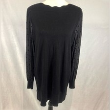 Cable & Gauge scalloped neck long sheer sleeve black sweater dress size medium