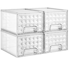 4 Pack Clear Acrylic Stackable Storage Drawers Bathroom Makeup Organizer Bins