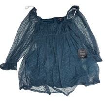 Lulus Dreamy Sweetness Dark Teal Swiss Dot Ruffled Mini Babydoll Dress Large