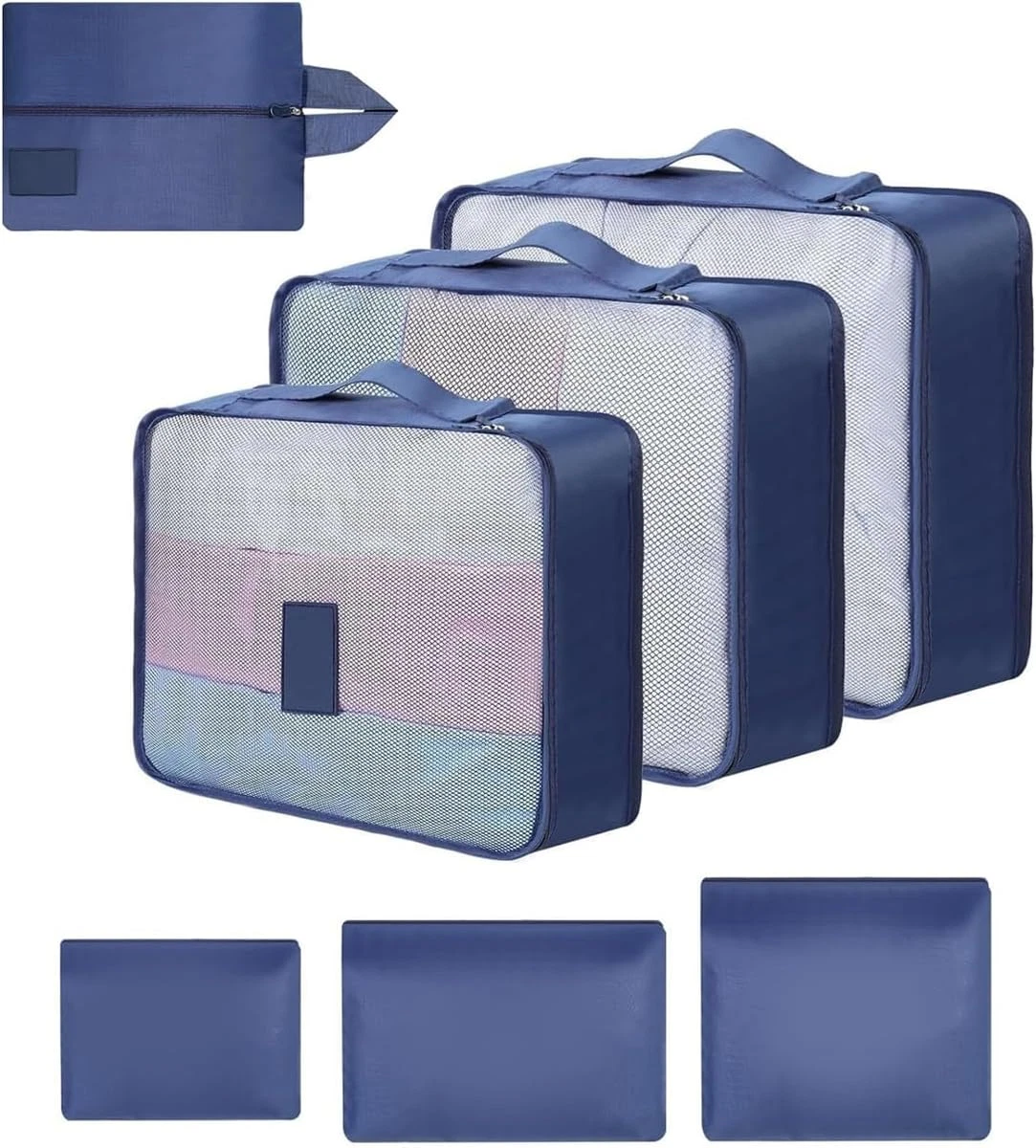 Set 4 Cubi Da Viaggio Compressione – Organizer Per Valigia In Tessuto Oxford, Beige Retato