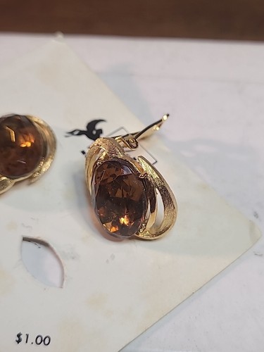 Vintage Coro Amber Colored Rhinestone Clip On Earrings Original Card - Picture 7 of 9