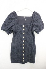 Free People Black Danielle Eyelet Button Up Sheath Dress-4-Goth-BOHO-Lined