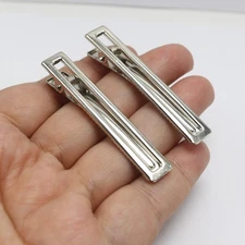 12 Pcs Silver Duckbill Hair Clips - 60mm  Hollow Rectangle Metal Blank Hairpins