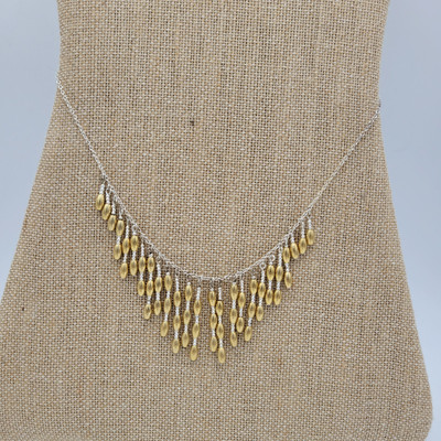Vintage Napier Metal Barrel Beads Bib Neckleace 19'' Gold Silver Tone Dangling
