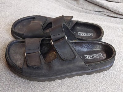 Lands End Shoes Mens Size 8 Black Leather Double Strap Sandals Slides Comfort