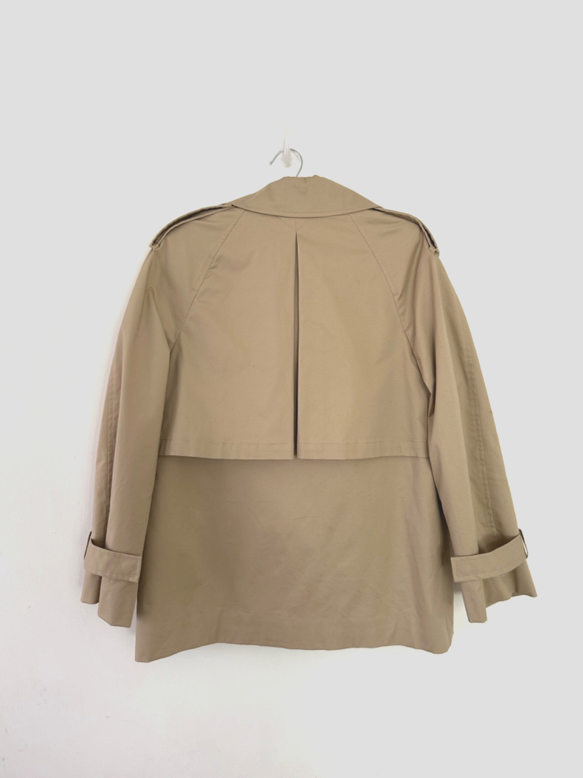 M & S Short Mac Women's Beige Lined Jacket Trench Coat Epaulets Size 12