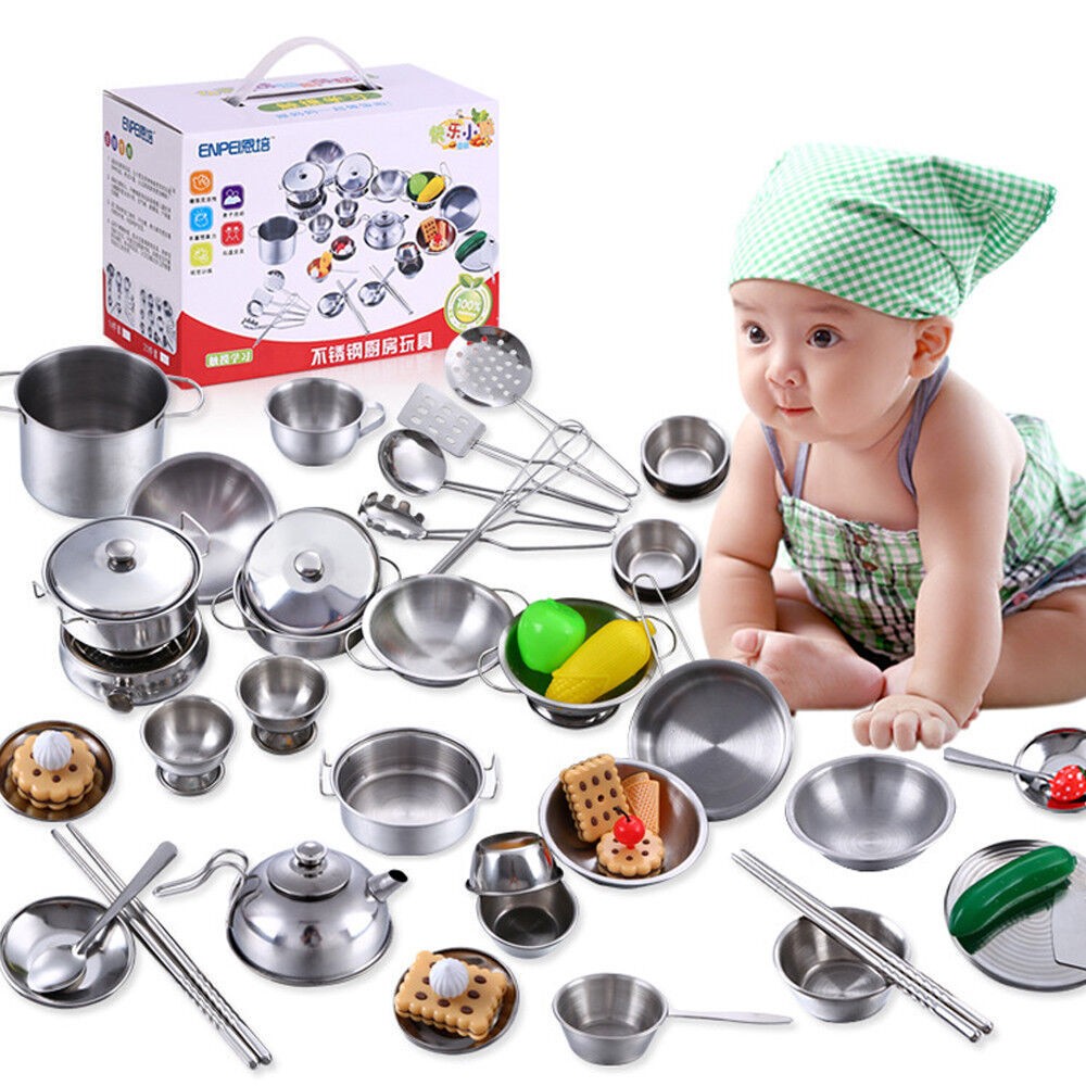25X Küchenspielzeug Kinderküche Edelstahl Spielküchenzubehör Zubehör Pfannenset