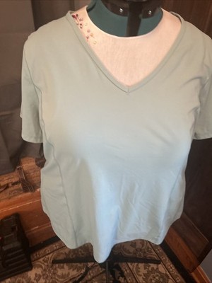 Livi Lane Bryant Women's Light Blue Stretch V-Neck Active Performance Tee