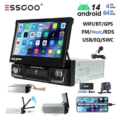 DAB+ Android 14 4+64G 1 DIN 7'' Autoradio Carplay GPS NAVI WIFI BT RDS FM MIK KAM