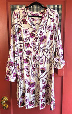 LOFT Women Classic Cream Purple Multicolor Floral Long Sleeve Midi Dress Size M