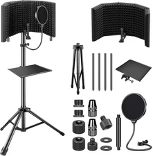 Studio Recording Microphone Isolation Shield with Pop Filter & Tripod Stand, Hig
